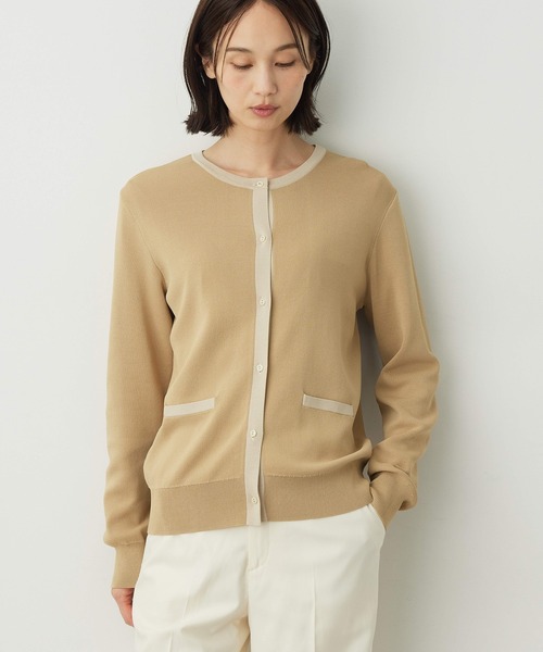 A/C DESIGN BY ALPHA CUBIC（エーシーデザインバイアルファキュービック）の「バイカラーカーディガン【洗える・毛玉になりにくい】（カーディガン/ボレロ・レディース・ベージュ/ネイビー/グリーン・LL/M/L）」の2枚目の写真