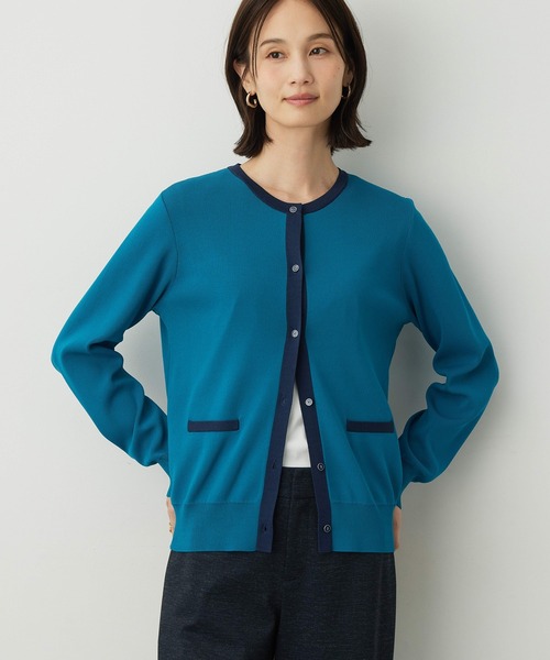 A/C DESIGN BY ALPHA CUBIC（エーシーデザインバイアルファキュービック）の「バイカラーカーディガン【洗える・毛玉になりにくい】（カーディガン/ボレロ・レディース・ベージュ/ネイビー/グリーン・LL/M/L）」の3枚目の写真