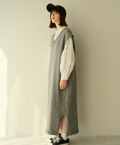 KALENO（カレノ）の「loose vest op（ワンピース・レディース・グレー/ブラック・FREE）」の2枚目の写真