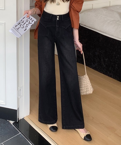 セール】【大きいサイズ有/ダブルボタン/ハイウエスト/ウォッシュ加工