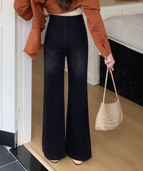 セール】【大きいサイズ有/ダブルボタン/ハイウエスト/ウォッシュ加工