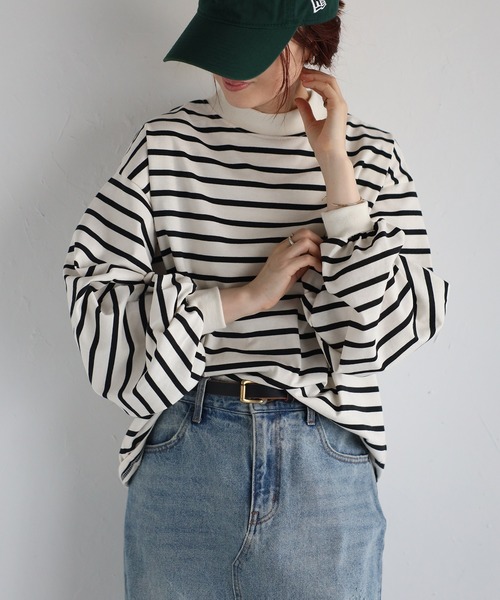 Fizz(フィズ)の「モックネックボリュームスリーブロンT(Tシャツ/カットソー・レディース・イエロー/ホワイト/ブラック/ホワイト×ブラック/カーキ・M)」の1枚目の写真