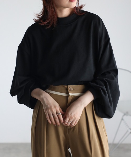 Fizz(フィズ)の「モックネックボリュームスリーブロンT(Tシャツ/カットソー・レディース・イエロー/ホワイト/ブラック/ホワイト×ブラック/カーキ・M)」の3枚目の写真