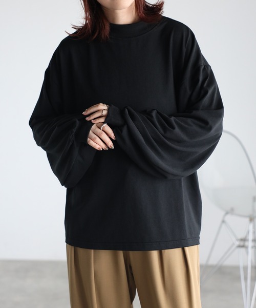 Fizz(フィズ)の「モックネックボリュームスリーブロンT(Tシャツ/カットソー・レディース・イエロー/ホワイト/ブラック/ホワイト×ブラック/カーキ・M)」の8枚目の写真