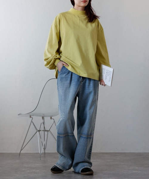 Fizz(フィズ)の「モックネックボリュームスリーブロンT(Tシャツ/カットソー・レディース・イエロー/ホワイト/ブラック/ホワイト×ブラック/カーキ・M)」の10枚目の写真