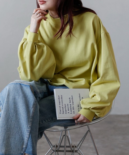 Fizz(フィズ)の「モックネックボリュームスリーブロンT(Tシャツ/カットソー・レディース・イエロー/ホワイト/ブラック/ホワイト×ブラック/カーキ・M)」の11枚目の写真