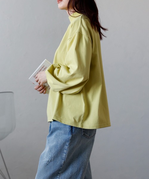 Fizz(フィズ)の「モックネックボリュームスリーブロンT(Tシャツ/カットソー・レディース・イエロー/ホワイト/ブラック/ホワイト×ブラック/カーキ・M)」の12枚目の写真
