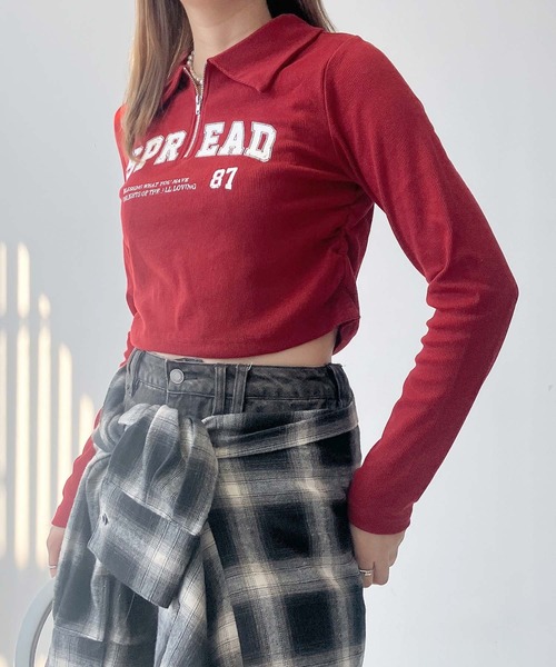 AS KNOW AS plus（アズノゥアズプラス）の「♪ハーフジップ衿付きテレコプルオーバー（Tシャツ/カットソー・レディース・アイボリー/ブラック/レッド・FREE）」の3枚目の写真