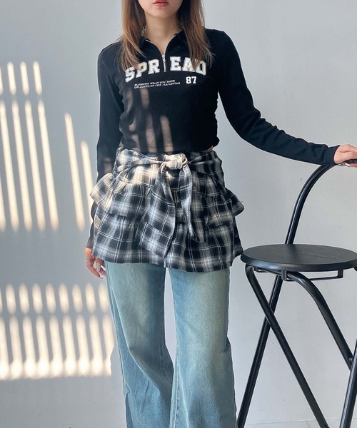 AS KNOW AS plus（アズノゥアズプラス）の「♪ハーフジップ衿付きテレコプルオーバー（Tシャツ/カットソー・レディース・アイボリー/ブラック/レッド・FREE）」の5枚目の写真