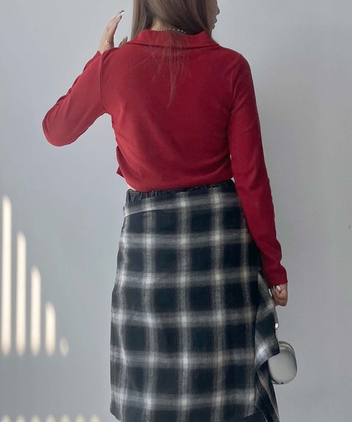 AS KNOW AS plus（アズノゥアズプラス）の「♪ハーフジップ衿付きテレコプルオーバー（Tシャツ/カットソー・レディース・アイボリー/ブラック/レッド・FREE）」の14枚目の写真