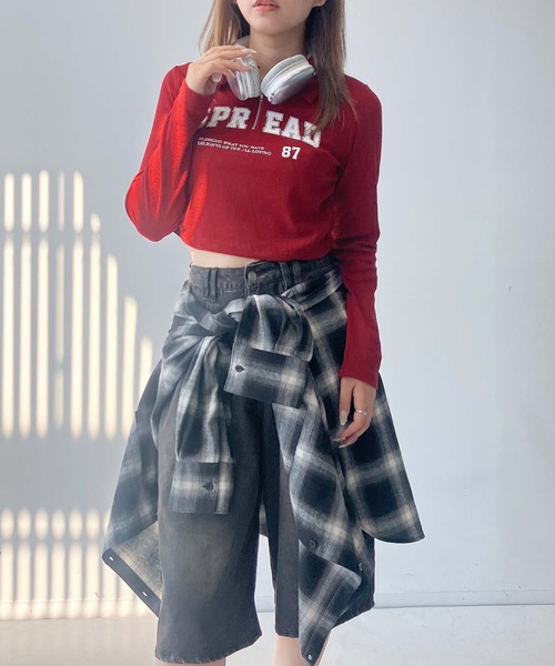 AS KNOW AS plus（アズノゥアズプラス）の「♪ハーフジップ衿付きテレコプルオーバー（Tシャツ/カットソー・レディース・アイボリー/ブラック/レッド・FREE）」の16枚目の写真