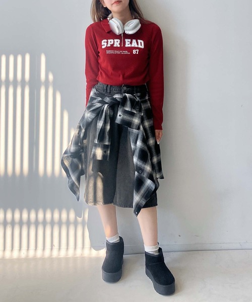 AS KNOW AS plus（アズノゥアズプラス）の「♪ハーフジップ衿付きテレコプルオーバー（Tシャツ/カットソー・レディース・アイボリー/ブラック/レッド・FREE）」の18枚目の写真