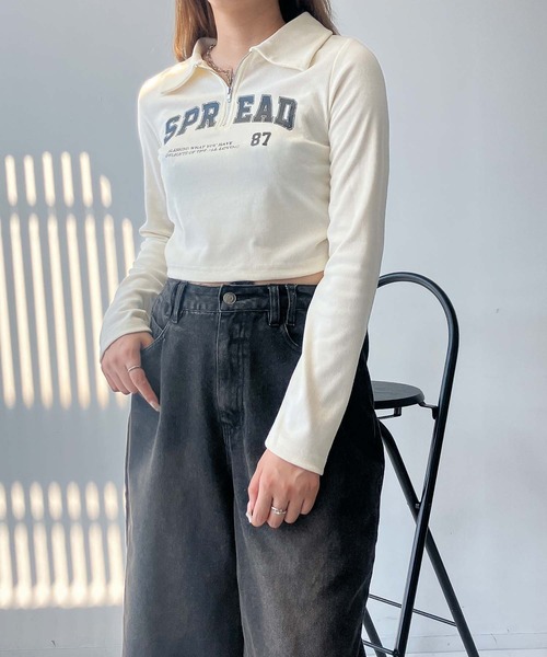 AS KNOW AS plus（アズノゥアズプラス）の「♪ハーフジップ衿付きテレコプルオーバー（Tシャツ/カットソー・レディース・アイボリー/ブラック/レッド・FREE）」の17枚目の写真