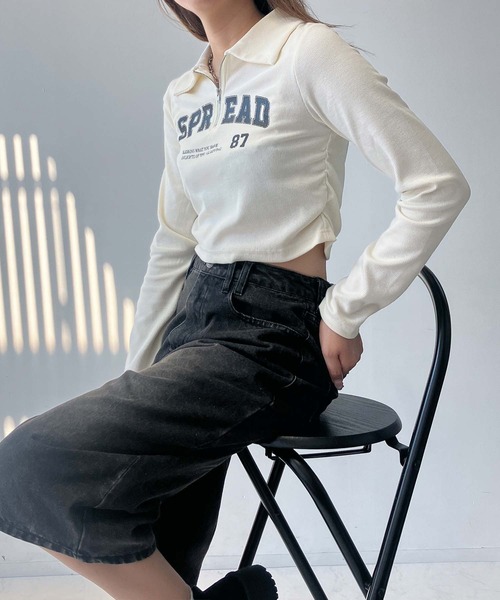 AS KNOW AS plus（アズノゥアズプラス）の「♪ハーフジップ衿付きテレコプルオーバー（Tシャツ/カットソー・レディース・アイボリー/ブラック/レッド・FREE）」の15枚目の写真