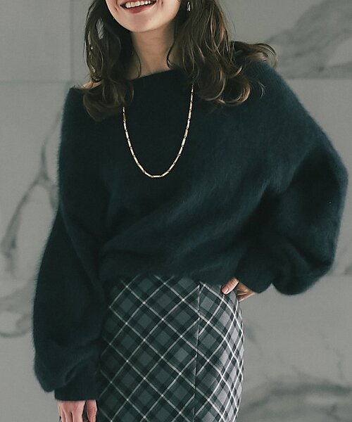 セール】【大人っぽニット】ヘアリーウールカシミア混リブネック