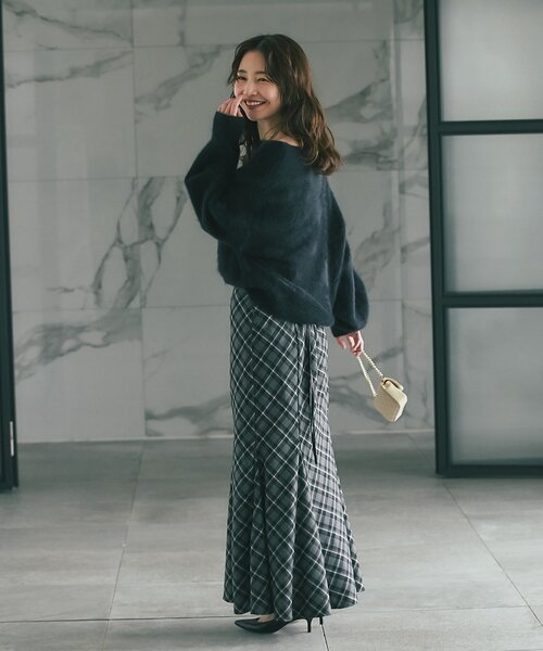 セール】【大人っぽニット】ヘアリーウールカシミア混リブネック