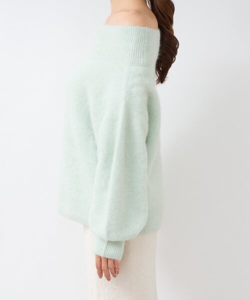 セール】【今すぐお届け！】ヘアリーウールカシミア混リブネック
