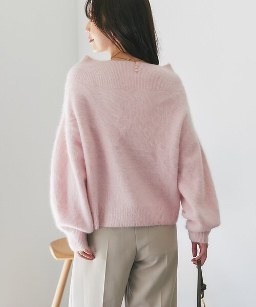 セール】【今すぐお届け！】ヘアリーウールカシミア混リブネック