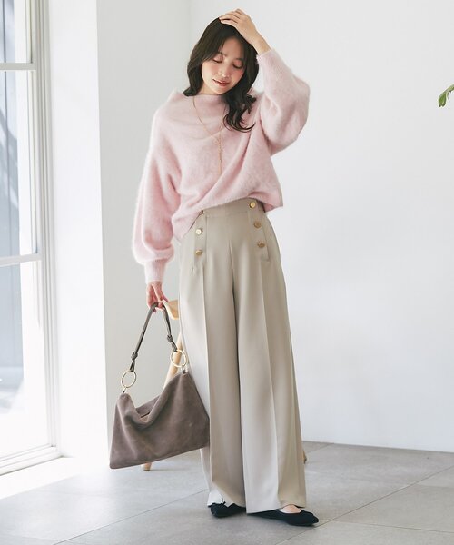 セール】【今すぐお届け！】ヘアリーウールカシミア混リブネック