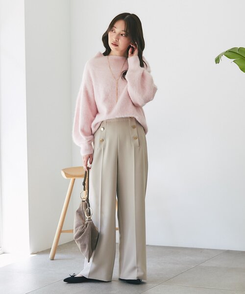 セール】【今すぐお届け！】ヘアリーウールカシミア混リブネック