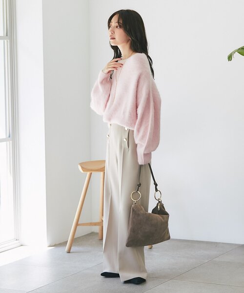 セール】【今すぐお届け！】ヘアリーウールカシミア混リブネック