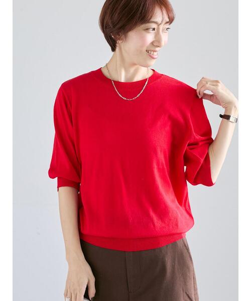 Lugnoncure(ルノンキュール)の「コットンクルーネックニット(ニット/セーター・レディース・オフホワイト/ブルー/ブラック/レッド・F)」の4枚目の写真