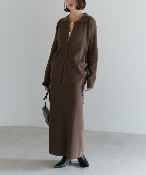 セール】リブニットサイドドロストカーディガン×ロングスカート