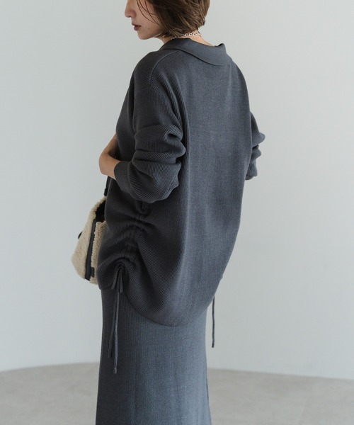 セール】リブニットサイドドロストカーディガン×ロングスカート