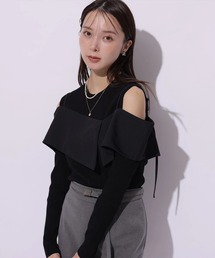 【人気／Mystrada】マイストラーダ　黒 フリル ニット 長袖 M レア！Mystrada マイストラーダ アシメフリルニット 長袖 グレー