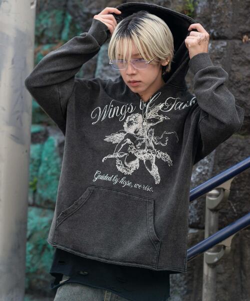 セール】WEGO/ヴィンテージグラフィックキーネックプルパーカー