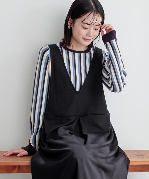 n'OrLABEL(ノアールレーベル)の「マルチストライプニット(ニット/セーター・レディース・グリーン/ブルー・1/2)」の6枚目の写真