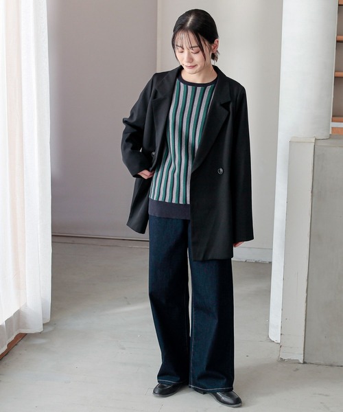 n'OrLABEL(ノアールレーベル)の「マルチストライプニット(ニット/セーター・レディース・グリーン/ブルー・1/2)」の17枚目の写真