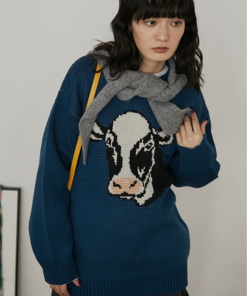 MERLOT(メルロー)の「アソートアニマルジャガードニット(ニット/セーター・レディース・グレー/ネイビー・FREE)」の2枚目の写真