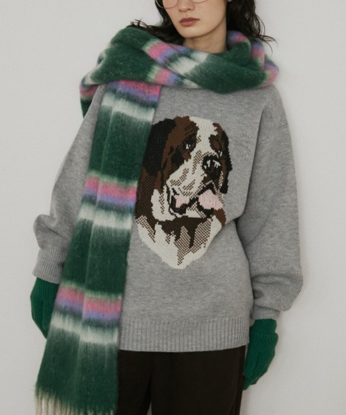 MERLOT(メルロー)の「アソートアニマルジャガードニット(ニット/セーター・レディース・グレー/ネイビー・FREE)」の6枚目の写真