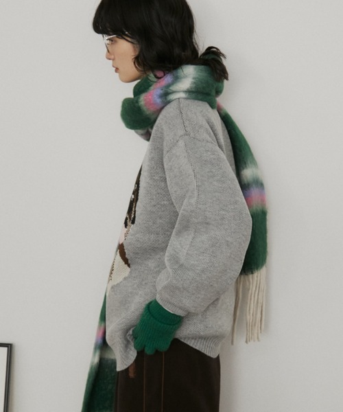 MERLOT(メルロー)の「アソートアニマルジャガードニット(ニット/セーター・レディース・グレー/ネイビー・FREE)」の7枚目の写真