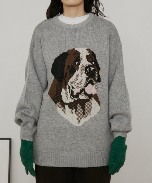 MERLOT(メルロー)の「アソートアニマルジャガードニット(ニット/セーター・レディース・グレー/ネイビー・FREE)」の9枚目の写真