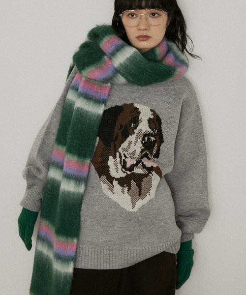 MERLOT(メルロー)の「アソートアニマルジャガードニット(ニット/セーター・レディース・グレー/ネイビー・FREE)」の5枚目の写真