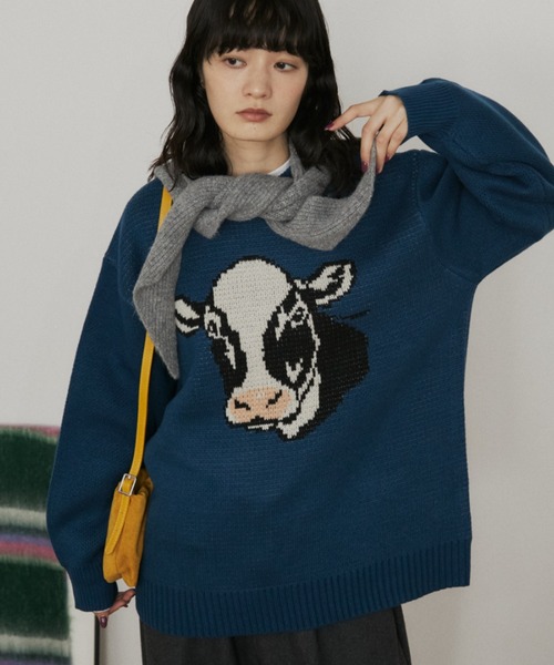 MERLOT(メルロー)の「アソートアニマルジャガードニット(ニット/セーター・レディース・グレー/ネイビー・FREE)」の14枚目の写真