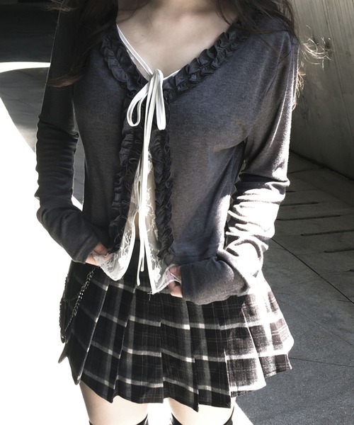VEILA(ヴェイラ)の「フリル×リボンタイカーディガン(カーディガン/ボレロ・レディース・グレー・S/M)」の3枚目の写真