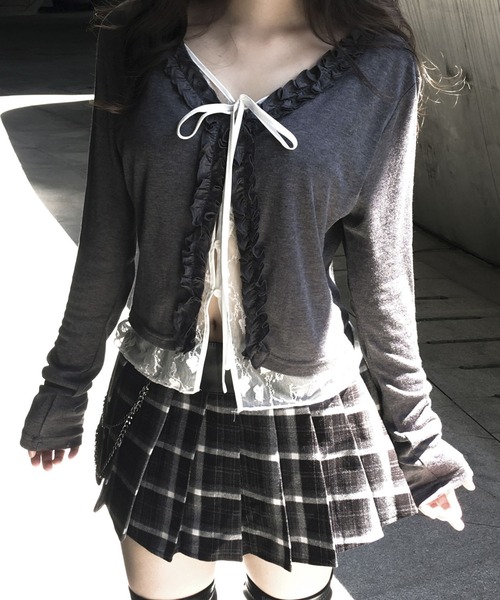 VEILA(ヴェイラ)の「フリル×リボンタイカーディガン(カーディガン/ボレロ・レディース・グレー・S/M)」の4枚目の写真