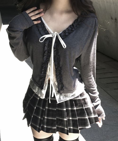 VEILA(ヴェイラ)の「フリル×リボンタイカーディガン(カーディガン/ボレロ・レディース・グレー・S/M)」の5枚目の写真