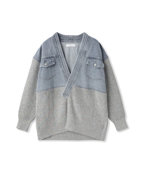 MAYSON GREY（メイソングレイ）の「デニムドッキングニットカーディガン≪手洗い可能≫（カーディガン/ボレロ・レディース・ライトグレー/ネイビー・M）」の7枚目の写真
