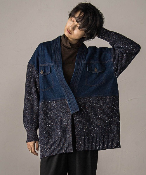 MAYSON GREY（メイソングレイ）の「デニムドッキングニットカーディガン≪手洗い可能≫（カーディガン/ボレロ・レディース・ライトグレー/ネイビー・M）」の11枚目の写真
