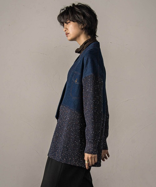 MAYSON GREY（メイソングレイ）の「デニムドッキングニットカーディガン≪手洗い可能≫（カーディガン/ボレロ・レディース・ライトグレー/ネイビー・M）」の12枚目の写真