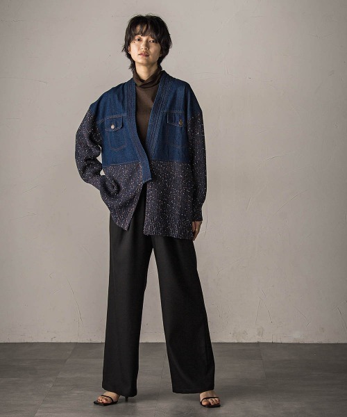 MAYSON GREY（メイソングレイ）の「デニムドッキングニットカーディガン≪手洗い可能≫（カーディガン/ボレロ・レディース・ライトグレー/ネイビー・M）」の15枚目の写真