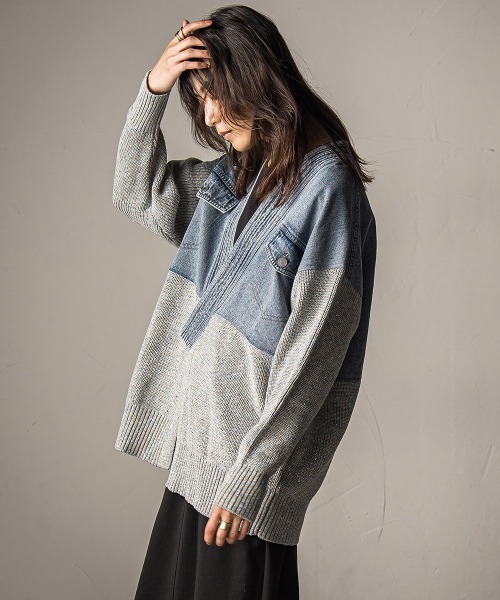 MAYSON GREY（メイソングレイ）の「デニムドッキングニットカーディガン≪手洗い可能≫（カーディガン/ボレロ・レディース・ライトグレー/ネイビー・M）」の17枚目の写真