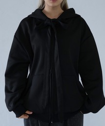 ribbon zip-up hoodie