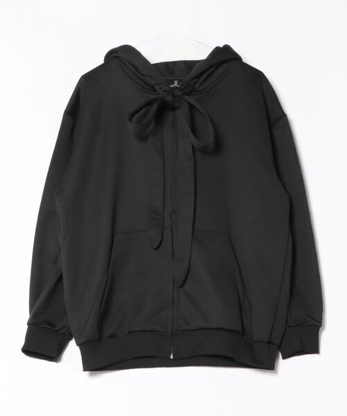Uenui（ウニュイ）の「ribbon zip-up hoodie（パーカー・レディース・グレー/ブラック・FREE）」の4枚目の写真