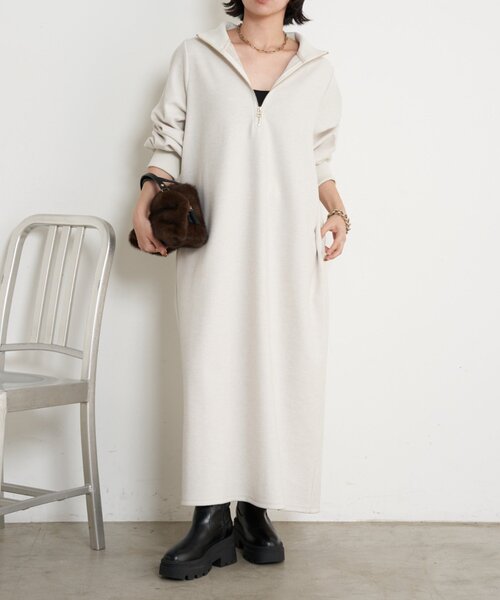 Jena espace merveilleux（ジェナ　エスパスメルヴェイユ）の「ハーフジップキモウワンピース（ワンピース・レディース・アイボリー/ブラック・FREE）」の4枚目の写真