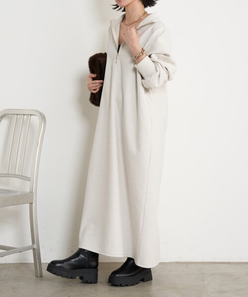 Jena espace merveilleux（ジェナ　エスパスメルヴェイユ）の「ハーフジップキモウワンピース（ワンピース・レディース・アイボリー/ブラック・FREE）」の6枚目の写真